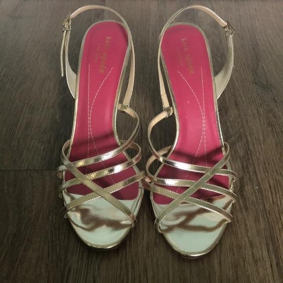 Kate Spade strappy gold Made In Italy Leather Heels 8.5. Metallic sparkle preppy - Picture 1 of 6